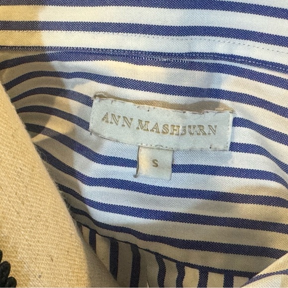 Ann Mashburn Like-New- Small- navy and white striped Boyfriend button down shirt - Picture 7 of 9